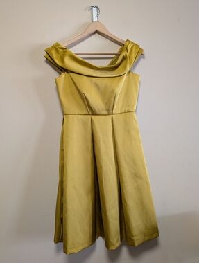 Closet London Off Shoulder Satin Fit & Flare Dress Mustard US 4 UK 8
